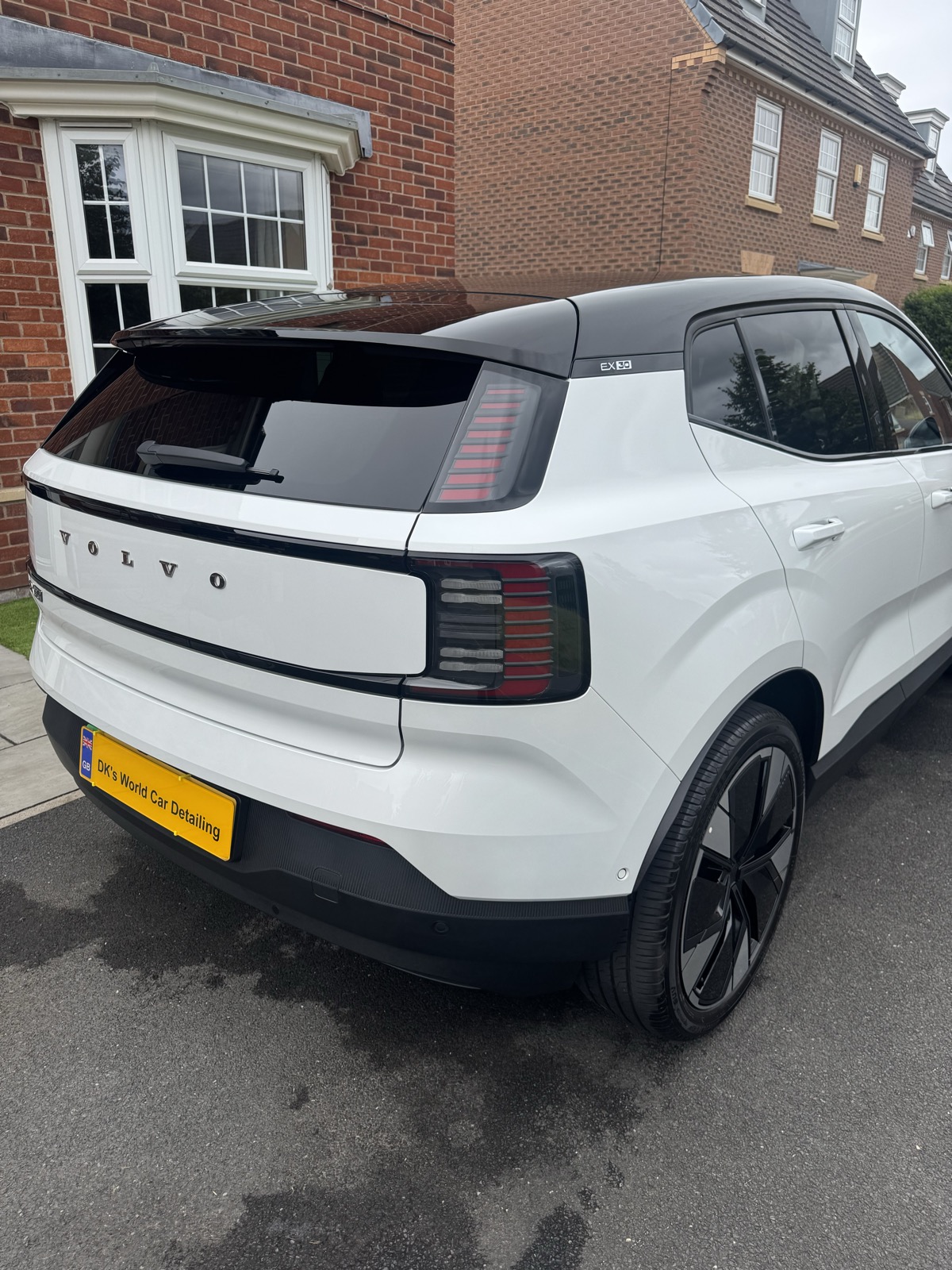 Volvo EX30 rear three-quarter view after a mobile valet in Warrington